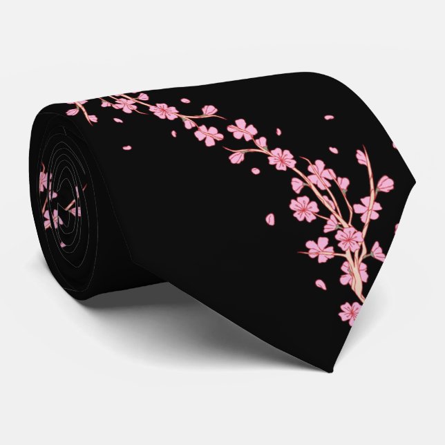 Flor de Cerejeira Rosa Elegante em Gravata de Seda (Rolled)