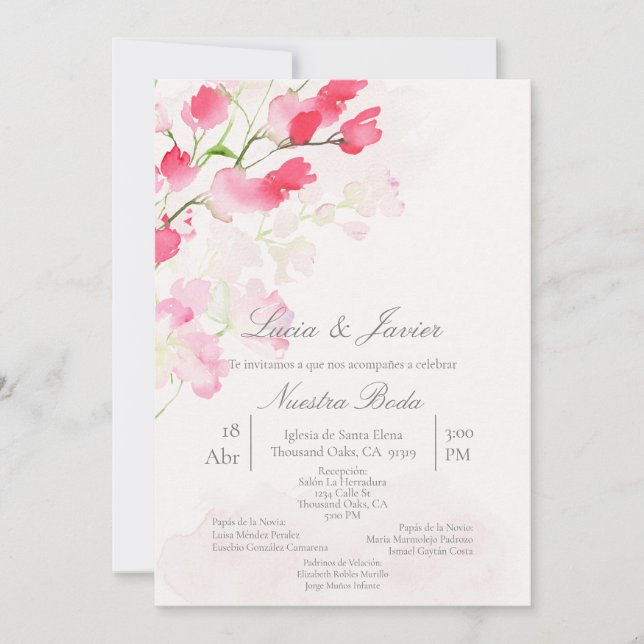 Flor de cor d'água espanhola Convite para Casament (Frente)