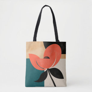 Flor de Coral Quente na Bolsa Tote Verde Escuro