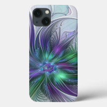 Flor de Fractal de Arte Abstrato Moderno Roxo Verd