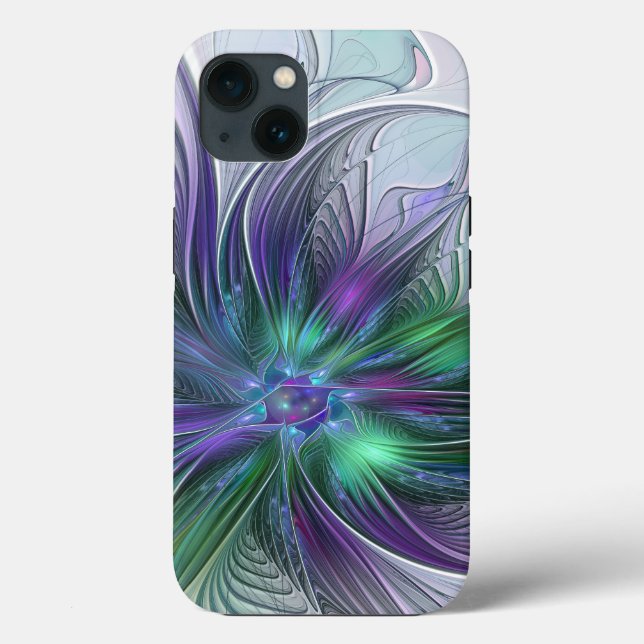 Flor de Fractal de Arte Abstrato Moderno Roxo Verd (Verso)