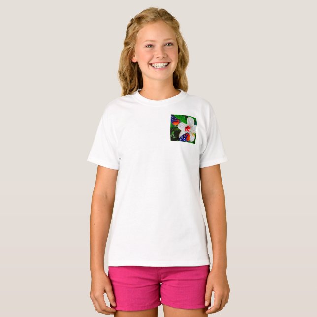 Flor de Hibiscus com T-Shirt Básico Escuro de 2 Ti (Frente Completa)