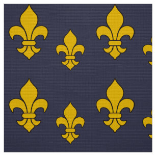 Flor de lis azul e Dourado profunda tecido