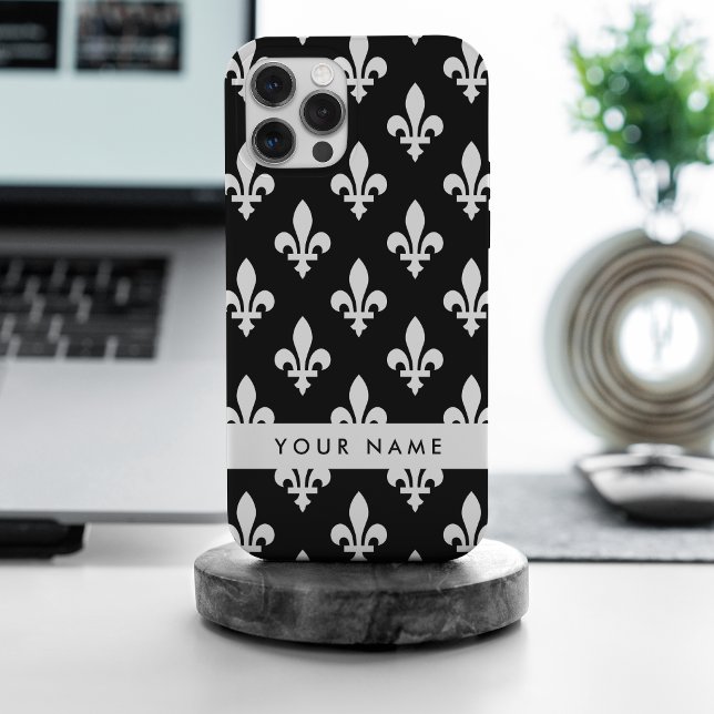 Flor de Lis, Branco sobre Preto, Branco, Seu Nome (Criador carregado)