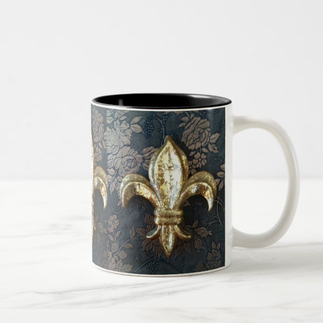 Flor de lis Dourado na caneca do impressão floral (Direita)