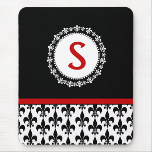 Flor de lis preta vermelha Mousepad do monograma
