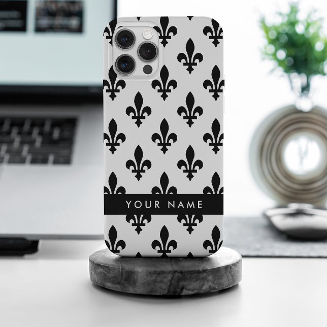 Flor de Lis, Preto sobre Branco, Preto, Seu Nome (Criador carregado)