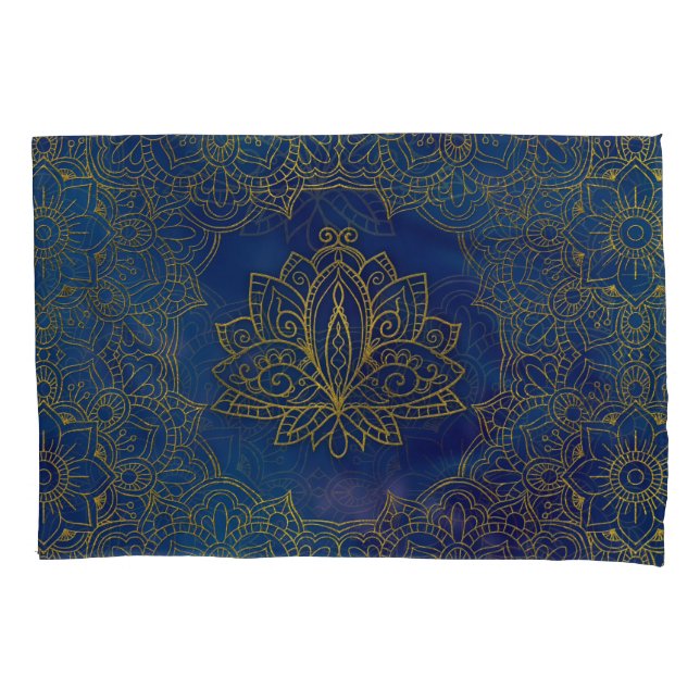 Flor de Lotus Dourado elegante no azul (Frente)