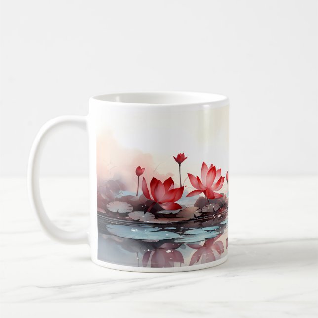 Flor De Lotus Vermelho Na Sua Caneca (Esquerda)