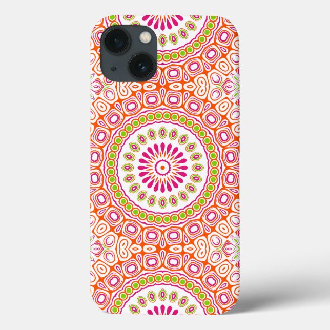 Flor de Mandala de Primavera Rosa e Laranja Brilha (Verso)