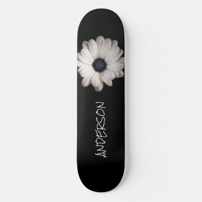 Flor de margarida branca preta de skate (Frente)