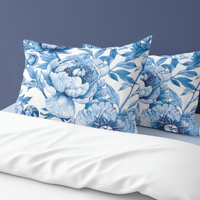Flor De Porcelana Azul Botânico Deloral Delicado P (Botanical Blue Floral Delicate Porcelain Flower Pillow Case)