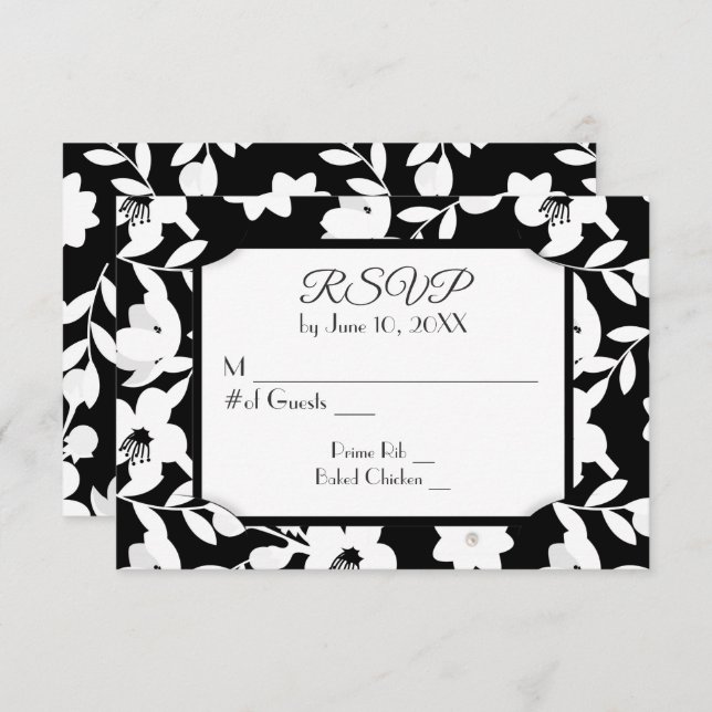 Flor de Preto e Branco RSVP (Frente/Verso)