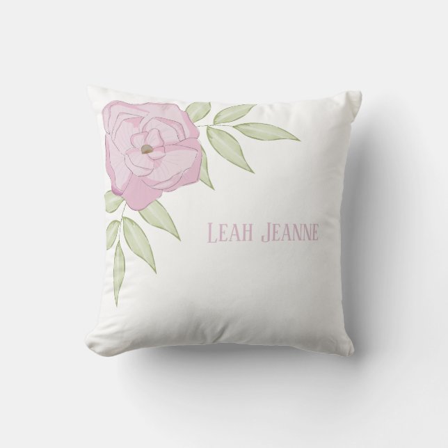 Flor de Rosa Desenhada, Almofada 16" x 16" (Frente)