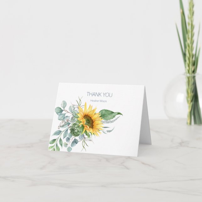 Flor De Sol Elegante Obrigado Cartão De Nota Dobra (Frente)