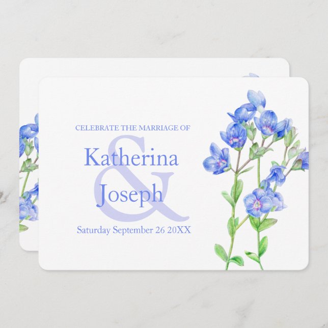Flor de Speedwell, convite de casamento azul (Frente/Verso)
