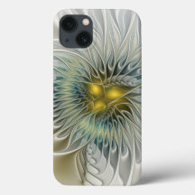 Flor Fantasia Prata Dourada Arte Fractal Abstrata