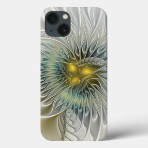 Flor Fantasia Prata Dourada Arte Fractal Abstrata