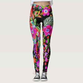 Flor Fantasy em Leggings Negras