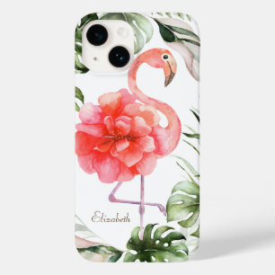 Flor Flamingo Rosa, Folha de Palma Confetti Dourad