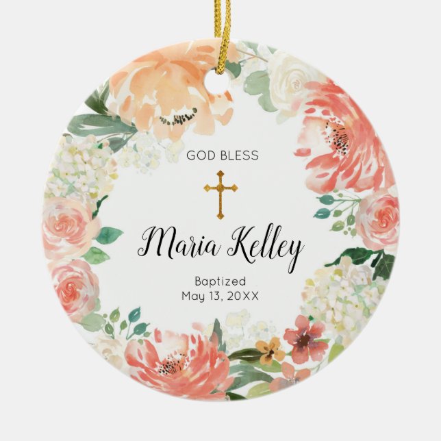 Flor Floral Personalizada Rapariga Ornamento do Ba (Frente)