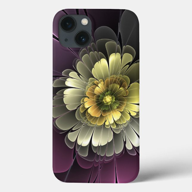 Flor Fractal Abstrata Moderna Purpur Khaki Cinza (Verso)