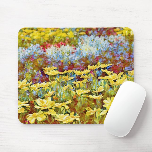 Flor Garden Rows Yellow Blue Art Mouse Pad (Com mouse)