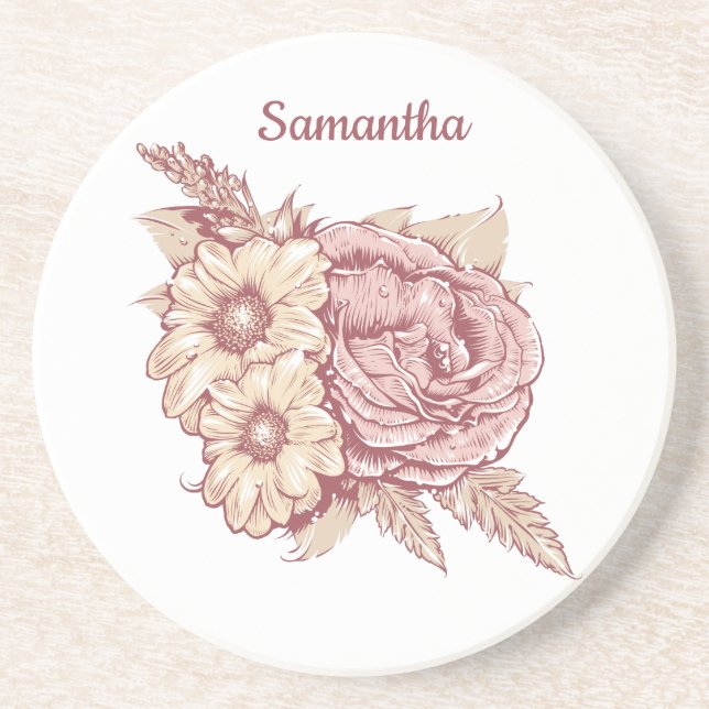 Flor Ilustração personalizada nome porta copos san (Frente)