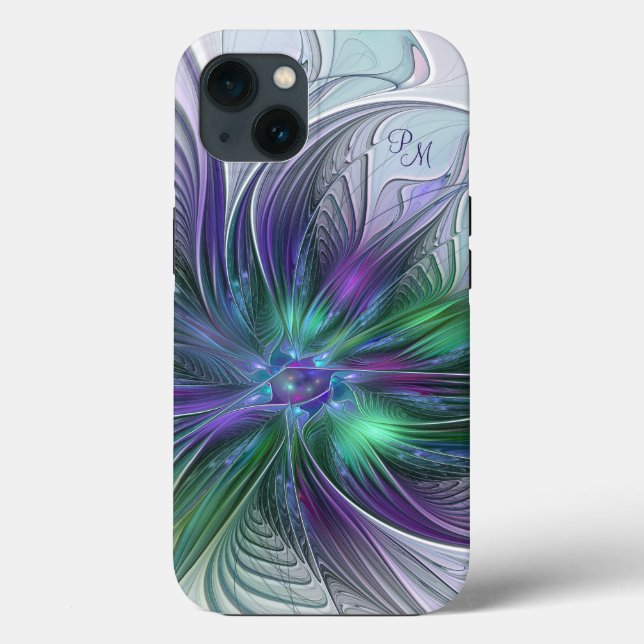 Flor Inicial Abstrata Fractal Verde Roxo (Verso)