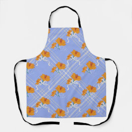 Flor Laranja Cachorro Sem Costura em Azul Xadrez