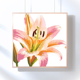 Flor Lily Rosa | Impressão Floral de Aquarela