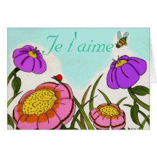 Flor Meadow "Je t'aime" Cartão de Amor Francês