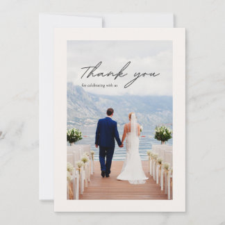 Flor minimalista beige Obrigado Cartão de casament