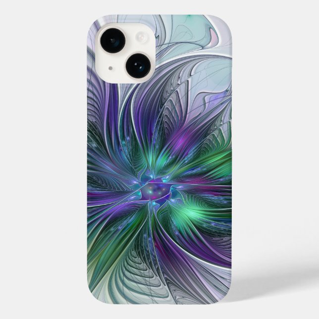 Flor Moderna Abstrata Fractal Roxa Verde (Verso)