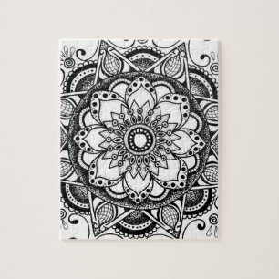 Flor Negra e Branca Mandala Art Quebra-cabeça