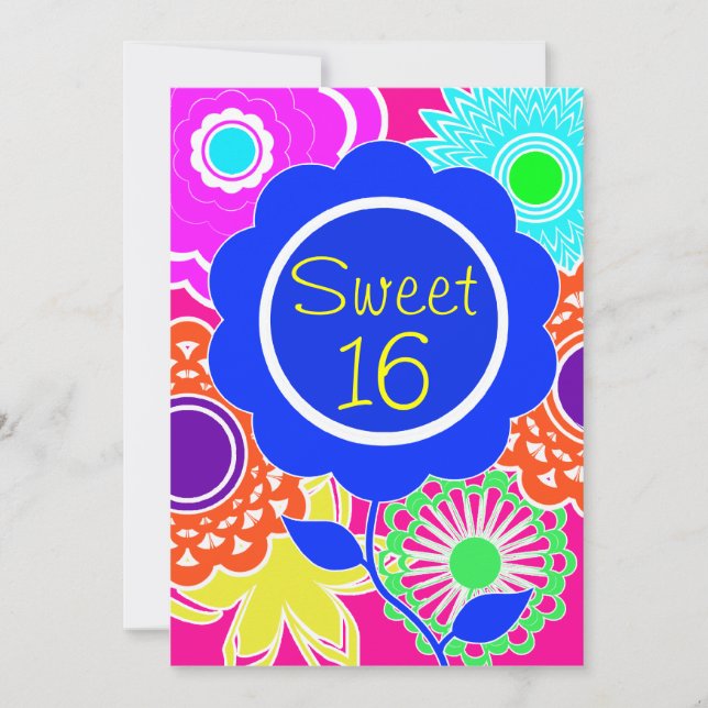 Flor Power Sweet 16 Convite (Frente)