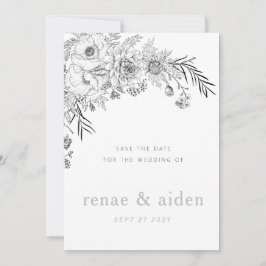 Flor preto e branco moderno salve o cartão de data