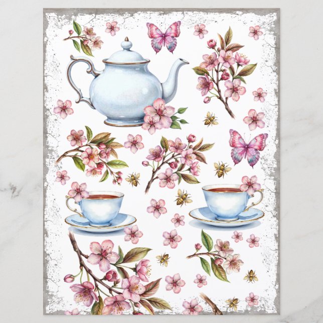 Flor rosa-cereja com chá (Frente)