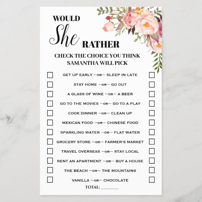 Flor rosa Ela Preferencialmente Cartão de Jogo de  (Frente)