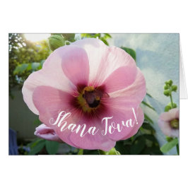 Flor Rosa Hollyhock com Cartão de Hashanah Bee Ros