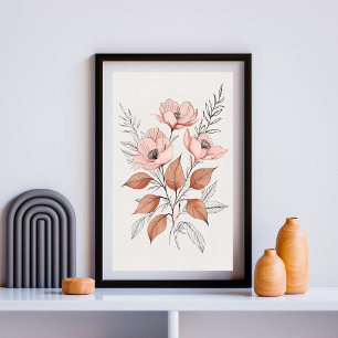 Flor rosa minimalista Impressão de Arte Botânica I