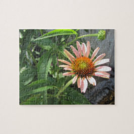 Flor rosa solteiro em um Quebra-cabeça de jardim