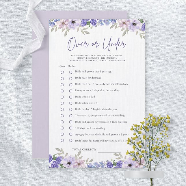 Flor Roxo sobre ou sob jogo de Chá de panela (Purple Flower Over or Under Bridal Shower Game)