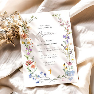 Flor selvagem Baptism Convite Modelo Christening