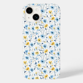Flor Silvestre Aquarela Azul Amarelo