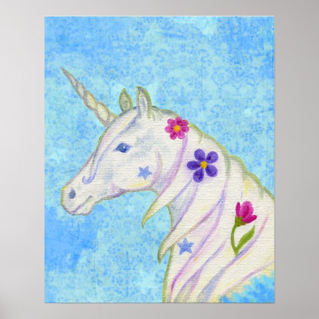 Flor Unicorn na impressão de Arte Azul (Frente)
