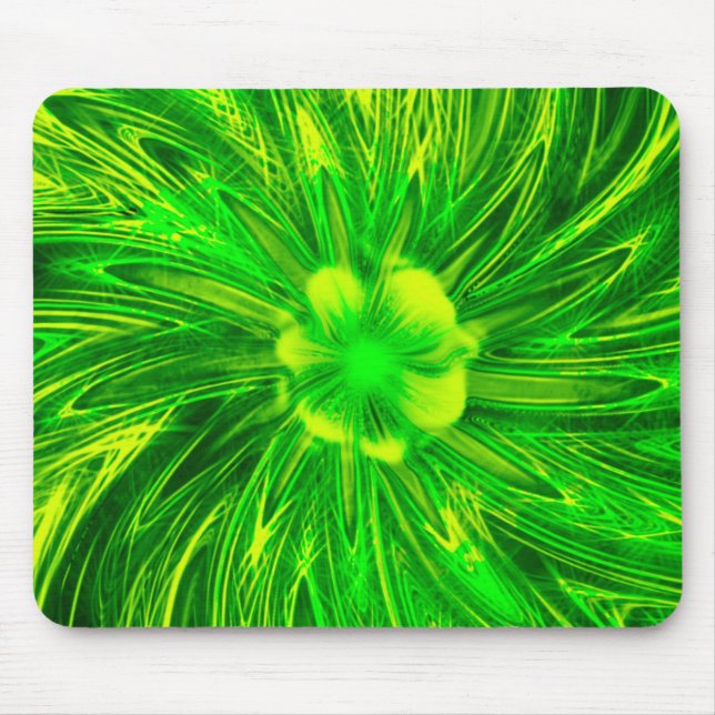 Flor Verde das Linhas Abstrato do Mousepad (Frente)