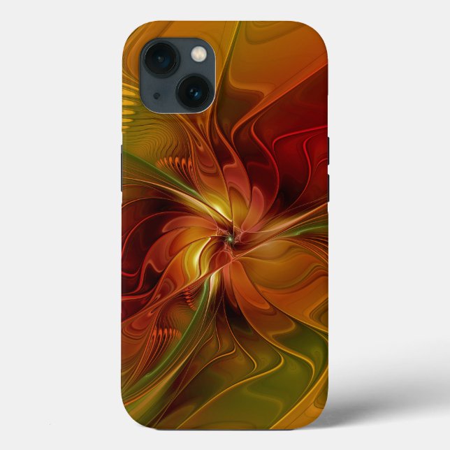 Flor verde-laranja-abstrato Vermelho Castanho-Cast (Verso)