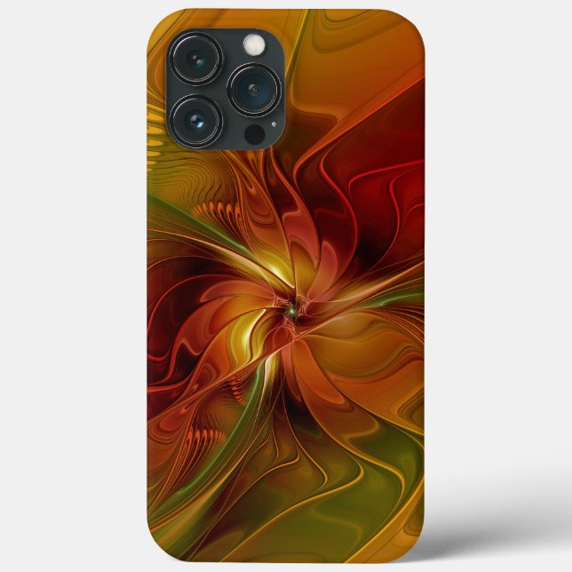 Flor verde-laranja-abstrato Vermelho Castanho-Cast (Verso)