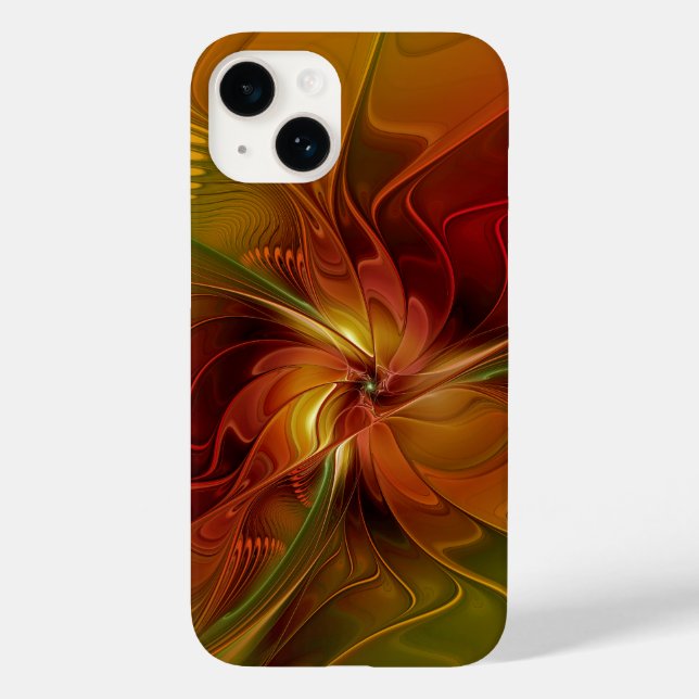 Flor verde-laranja-abstrato Vermelho Castanho-Cast (Verso)